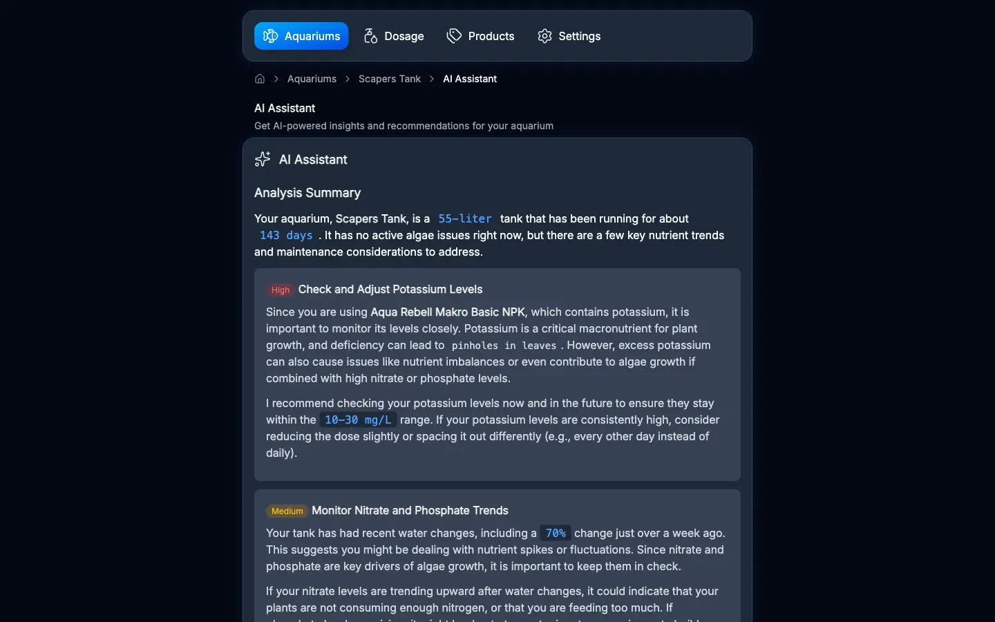 KI-Assistent analysiert Aquarium-Daten